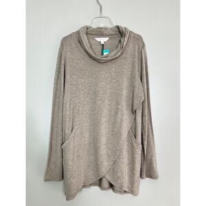 NWT Stitch Fix Tan Magnolia Grace Paedia Tulip Hem Cowl Neck French Terry Top XL